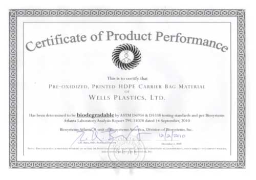 Certificate Of Product Performance