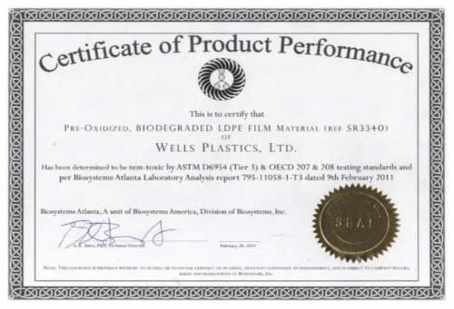 Certificate Of Product Performance